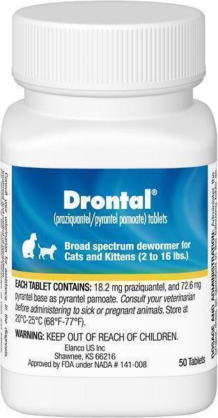 Drontal Dewormer for Tapeworms, Roundworms, Hookworms for Cats, 50 tablets -New in Box